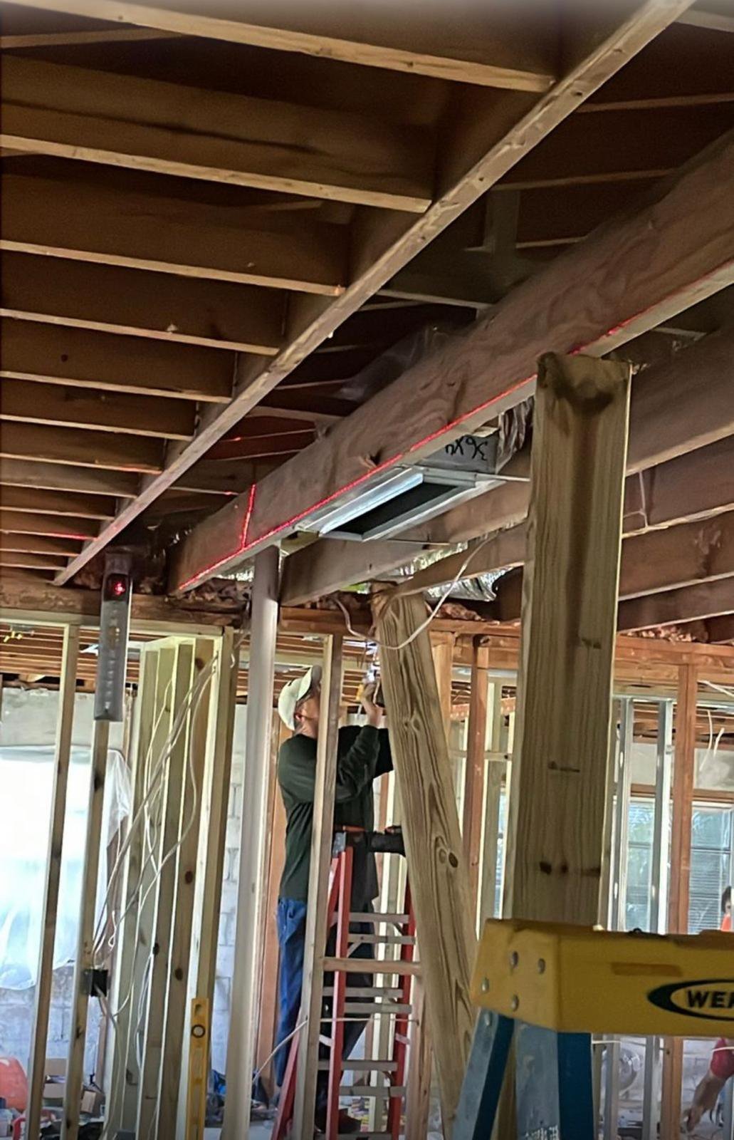 Ceiling and wall framing, 1917 N Swinton Ave