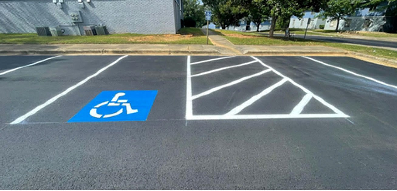 Accessible parking space markings at Riverbend Apartments